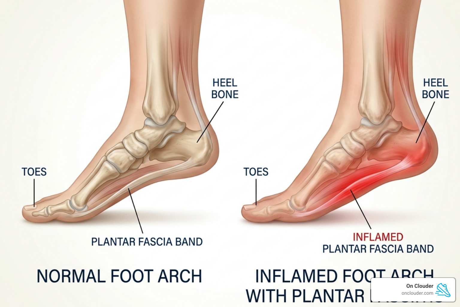 Difference between a healthy arch and an inflamed plantar fascia - best shoes for plantar fasciitis