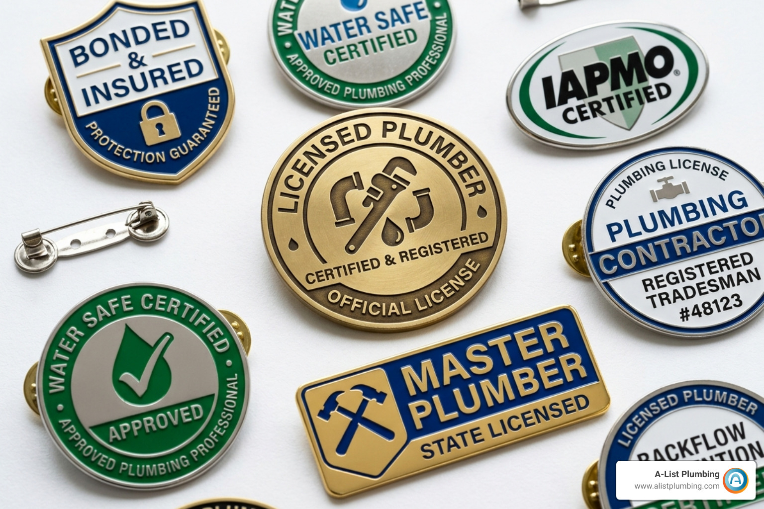 Licensed plumber badge and certification icons - plumber emergency services