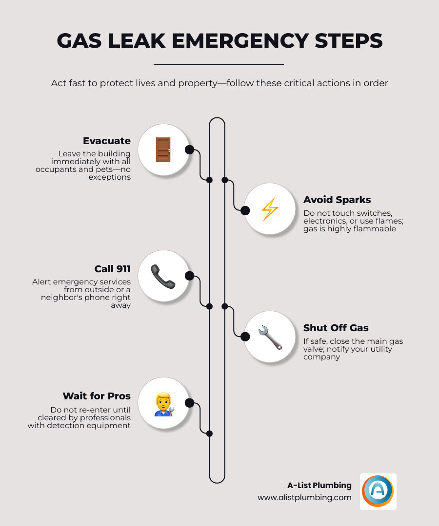 Immediate steps to take during a gas leak: evacuate, avoid sparks, call 911, call a licensed plumber - gas leak plumber near Immediate steps to take during a gas leak: evacuate, avoid sparks, call 911, call a licensed plumber - gas leak plumber near