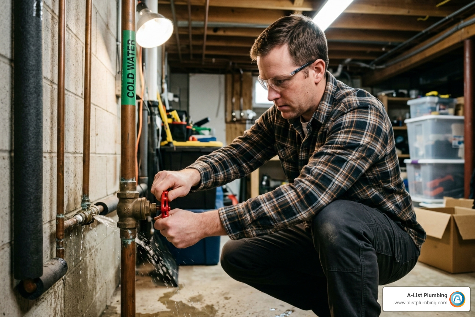 homeowner turning a main water shutoff valve - best way to fix a leaking pipe homeowner turning a main water shutoff valve - best way to fix a leaking pipe