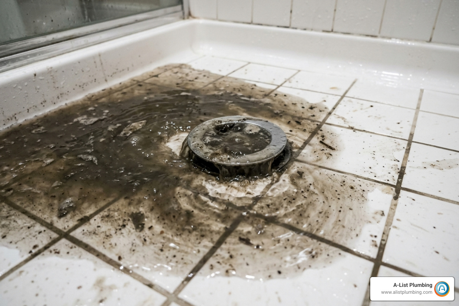 water backing up into a shower basin - emergency drain cleaning service