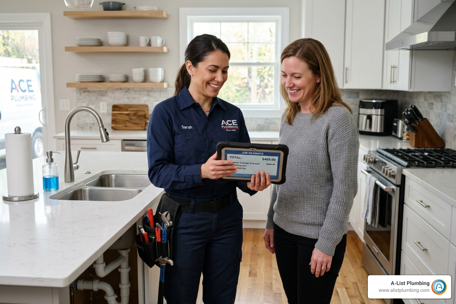 Plumber providing an upfront estimate to a homeowner - 24 7 plumber Plumber providing an upfront estimate to a homeowner - 24 7 plumber