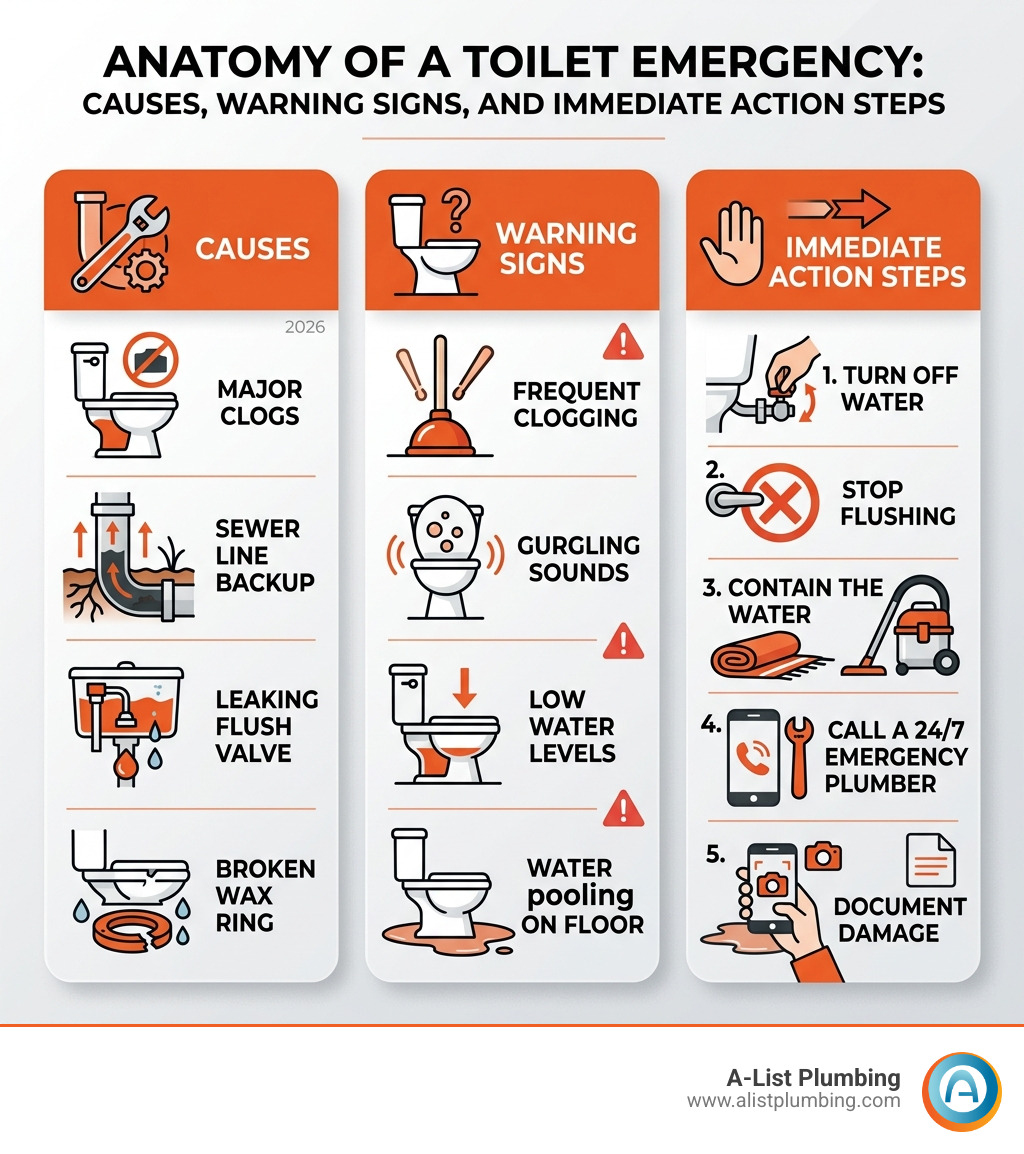 Anatomy of a toilet emergency: causes, warning signs, and immediate action steps - emergency plumber toilet infographic Anatomy of a toilet emergency: causes, warning signs, and immediate action steps - emergency plumber toilet infographic