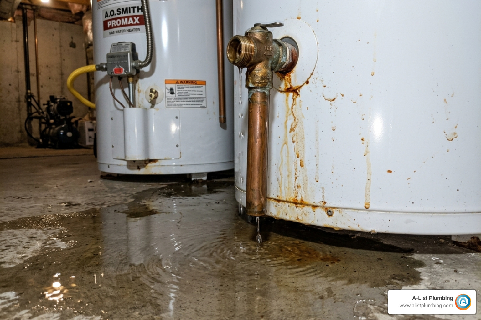 Leaking water heater valve with water pooling - tank water heater repair