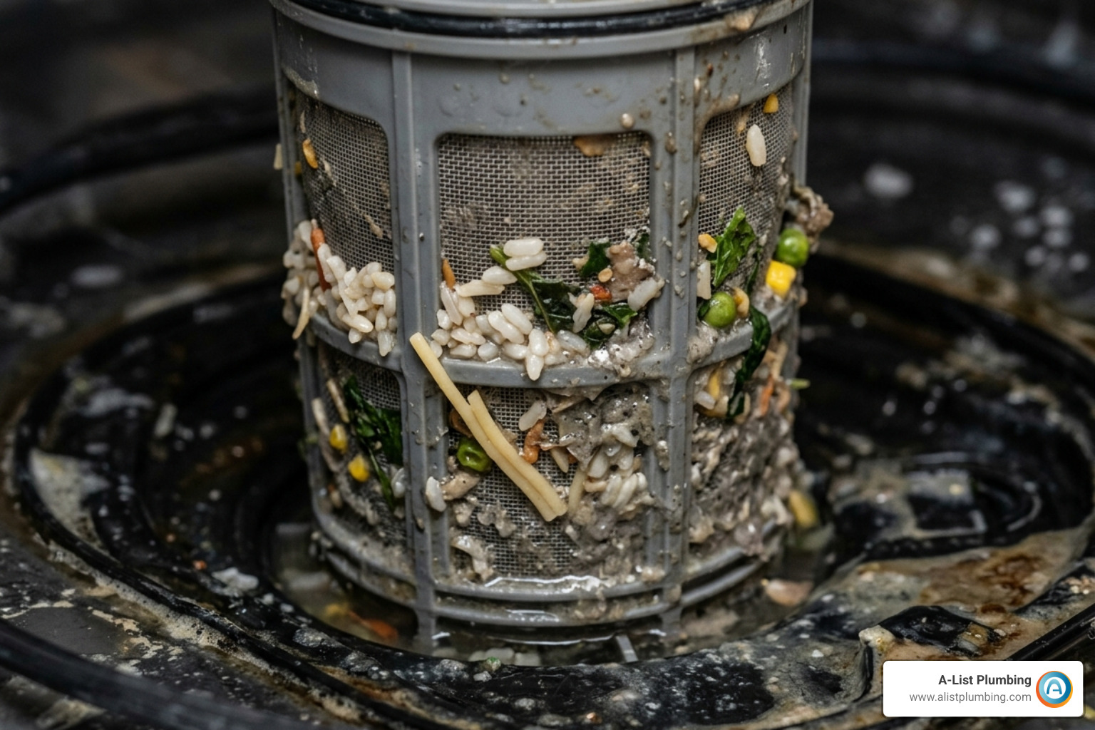 food debris clogging a plastic mesh filter - dishwasher water not draining food debris clogging a plastic mesh filter - dishwasher water not draining