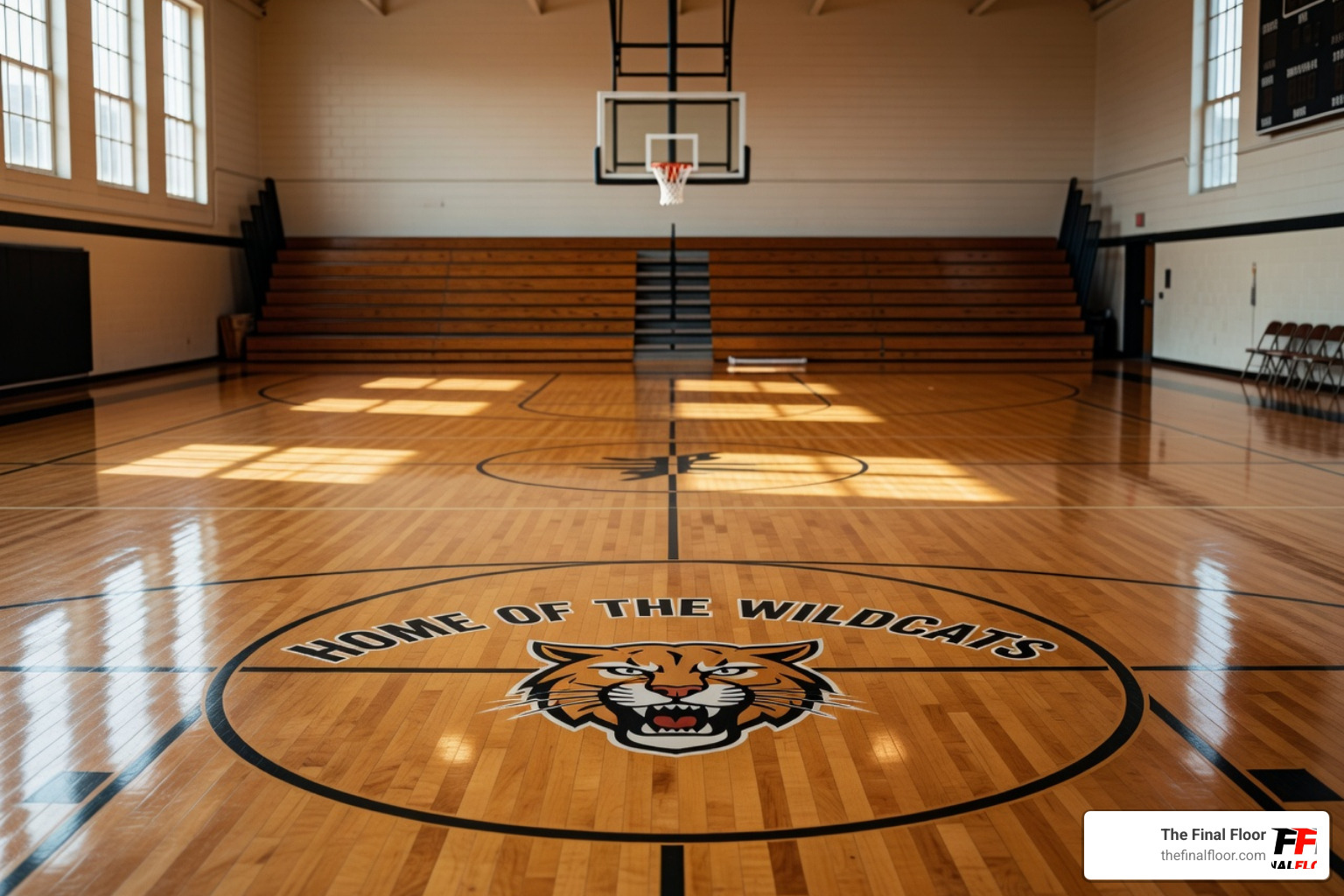 A professional crew sanding a basketball court to prepare it for a fresh polyurethane finish - basketball wood floor A professional crew sanding a basketball court to prepare it for a fresh polyurethane finish - basketball wood floor