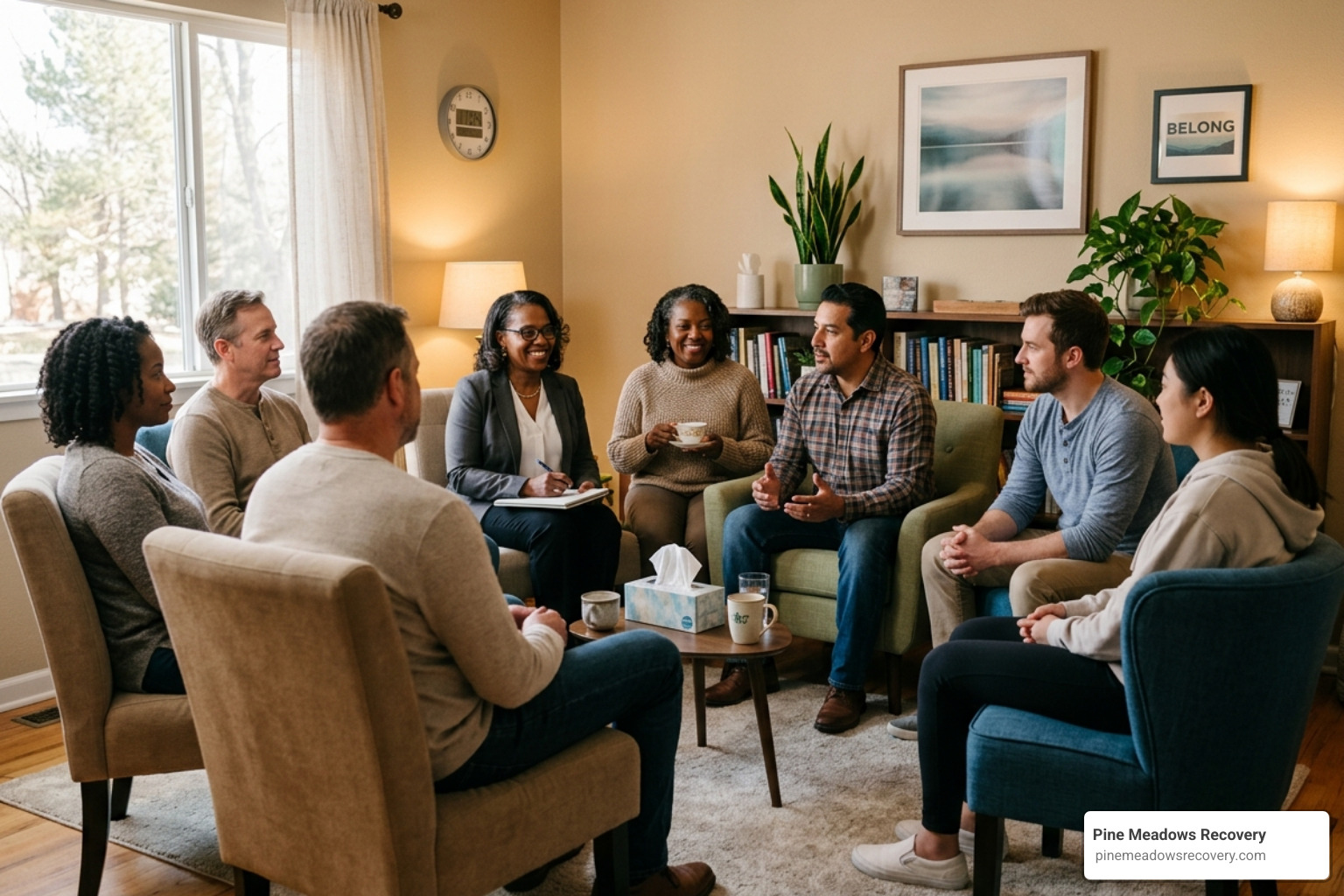 Supportive group therapy session in a warm clinical environment - Intensive Outpatient Programs (IOP) in Kenosha WI Supportive group therapy session in a warm clinical environment - Intensive Outpatient Programs (IOP) in Kenosha WI
