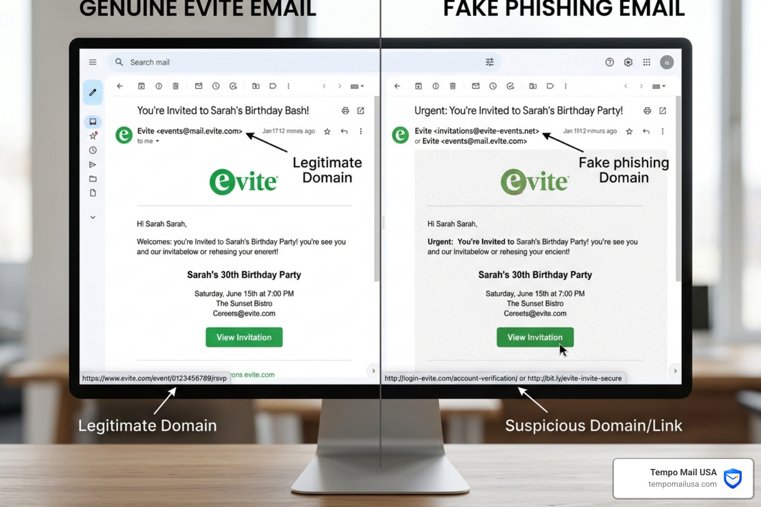 Comparison between a real Evite header and a fake phishing header - evite scam Comparison between a real Evite header and a fake phishing header - evite scam