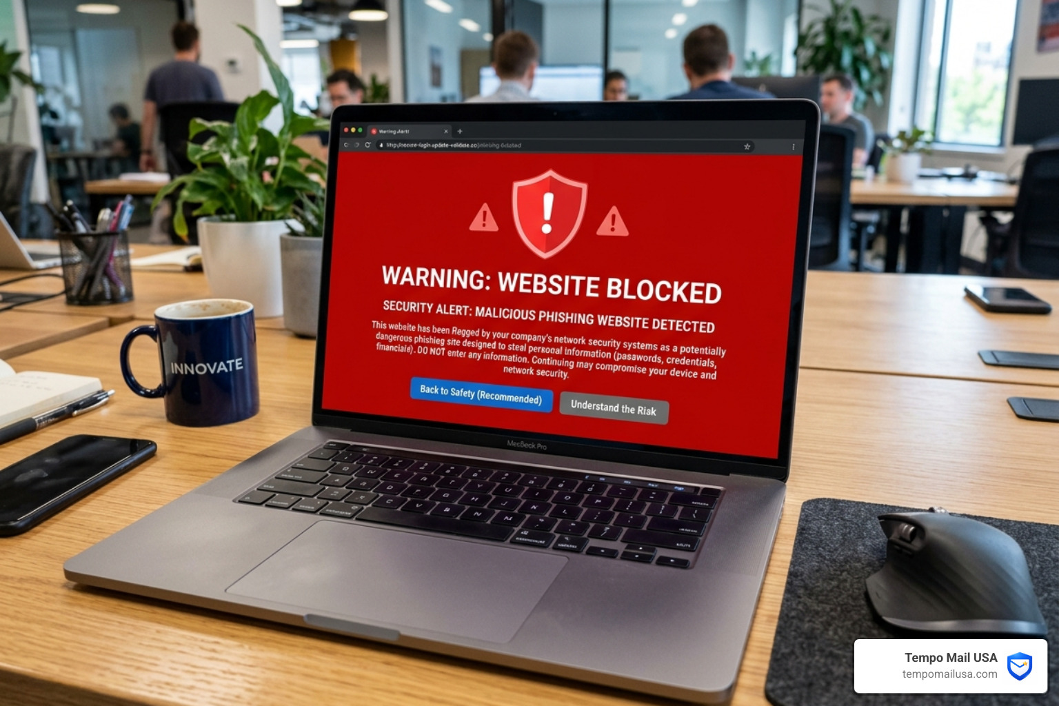 A red warning sign on a laptop screen indicating a security breach or malicious website - streamyard scam A red warning sign on a laptop screen indicating a security breach or malicious website - streamyard scam