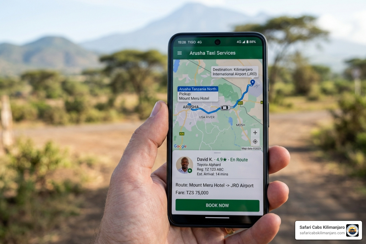 Smartphone displaying a taxi booking application for Arusha services - arusha taxi