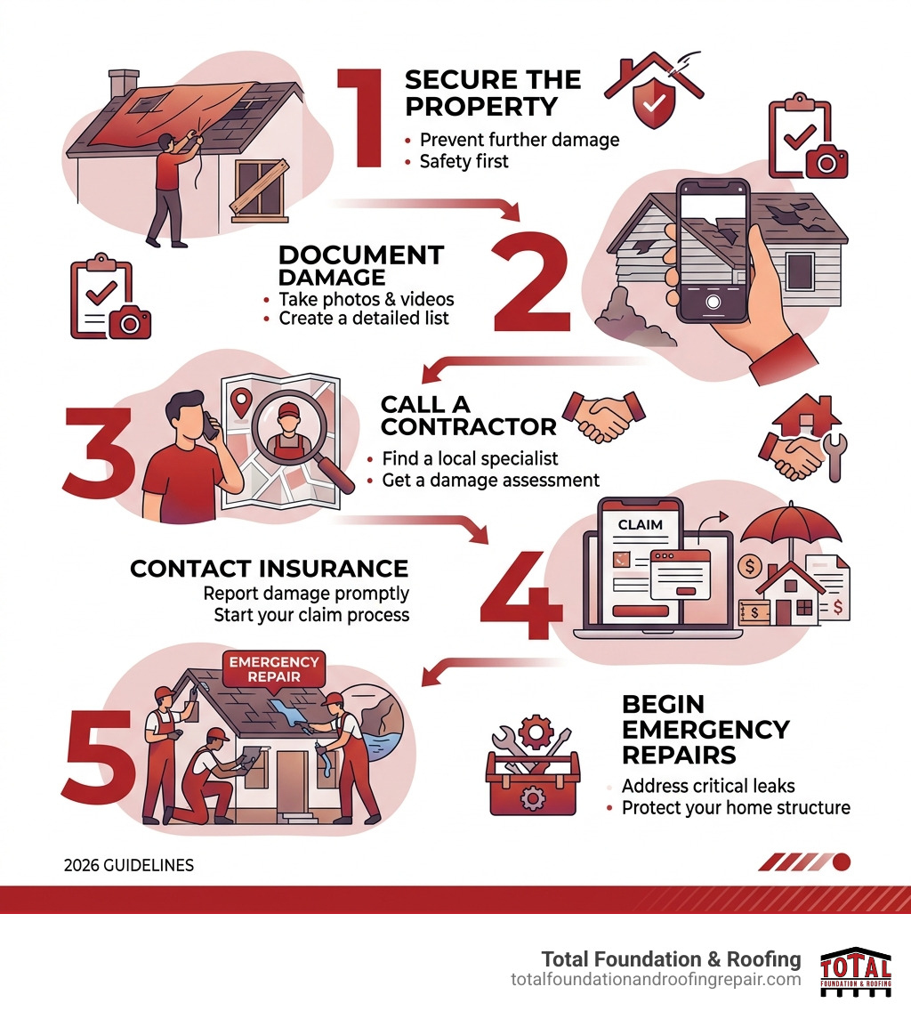 5 immediate steps to take after storm damage: secure the property, document damage, call a contractor, contact insurance 5 immediate steps to take after storm damage: secure the property, document damage, call a contractor, contact insurance