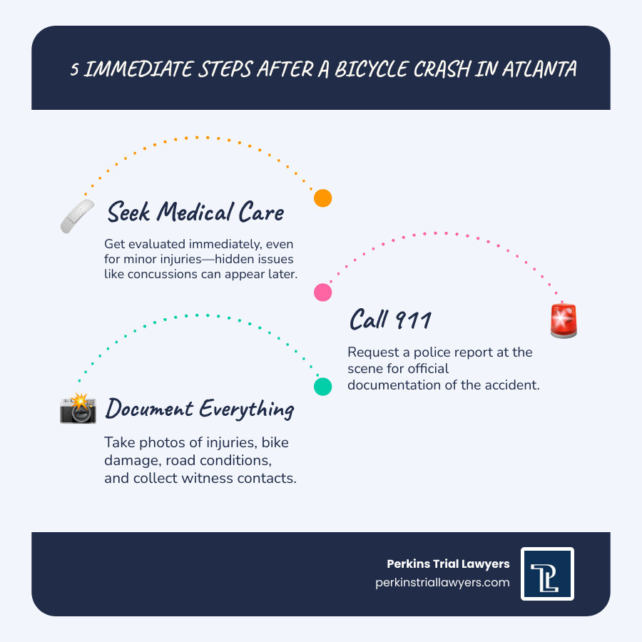 5 immediate steps to take after a bicycle crash in Atlanta infographic - atlanta bike accident attorney infographic