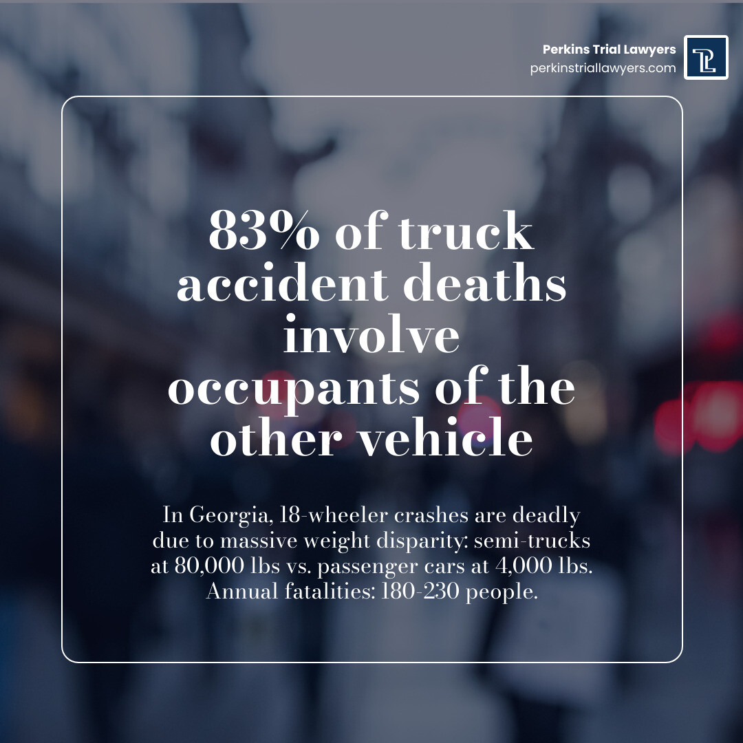 Georgia 18-wheeler fatality statistics infographic: annual deaths, liable parties, compensation types, filing deadlines - 18