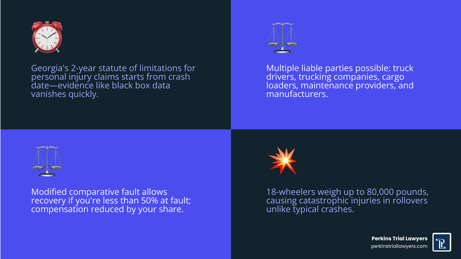 Infographic: 5 critical facts about 18-wheeler rollover accidents in Atlanta — 2-year statute of limitations, multiple