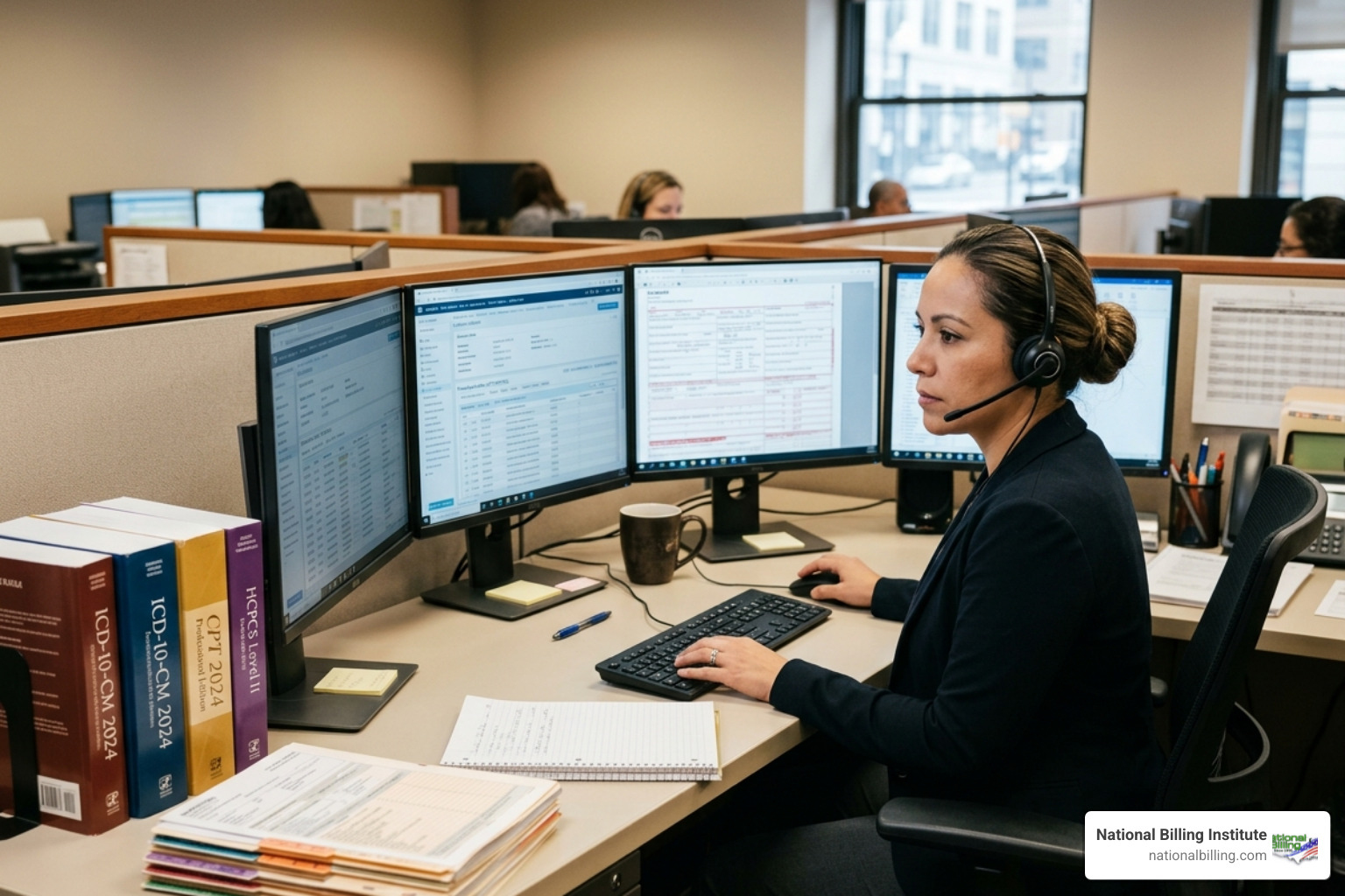 Certified medical coder reviewing digital insurance claims for accuracy - usa medical billing services
