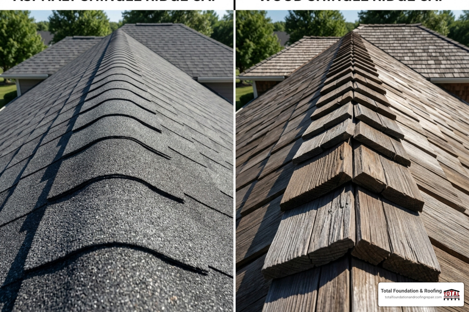 comparing asphalt and wood ridge profiles - ridge cap shingles for sale