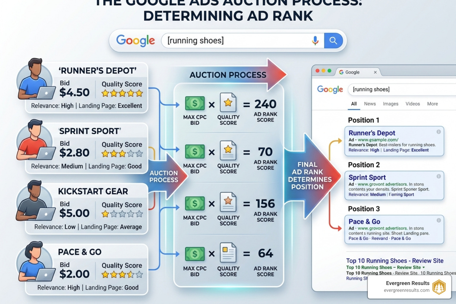 Google Search auction process - google ppc online advertising