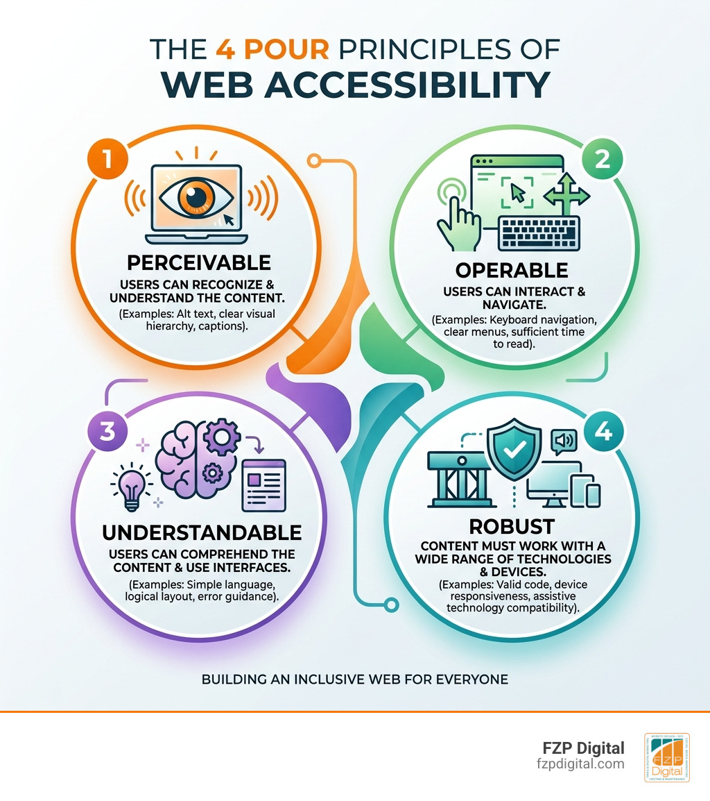 The 4 POUR principles of web accessibility: Perceivable, Operable, Understandable, Robust - making website accessible The 4 POUR principles of web accessibility: Perceivable, Operable, Understandable, Robust - making website accessible