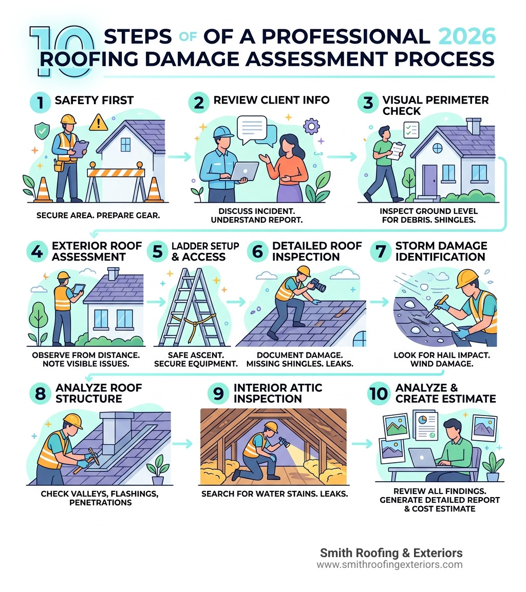 10 steps of a professional roofing damage assessment process infographic - roof damage estimate infographic 10 steps of a professional roofing damage assessment process infographic - roof damage estimate infographic
