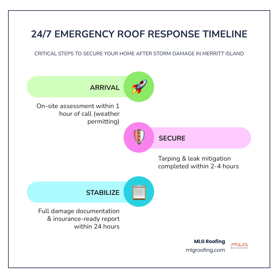 MLG Roofing 24/7 emergency response timeline for Merritt Island homeowners infographic - Emergency roofing Merritt Island