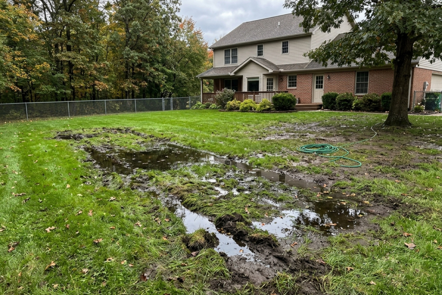failing septic drainfield with pooling water and spongy grass - septic pumping and inspection