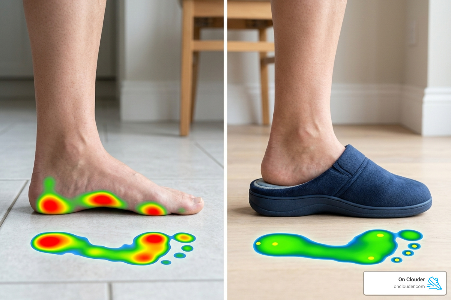foot pressure on hard tile vs. supportive footbeds - best orthopedic slippers