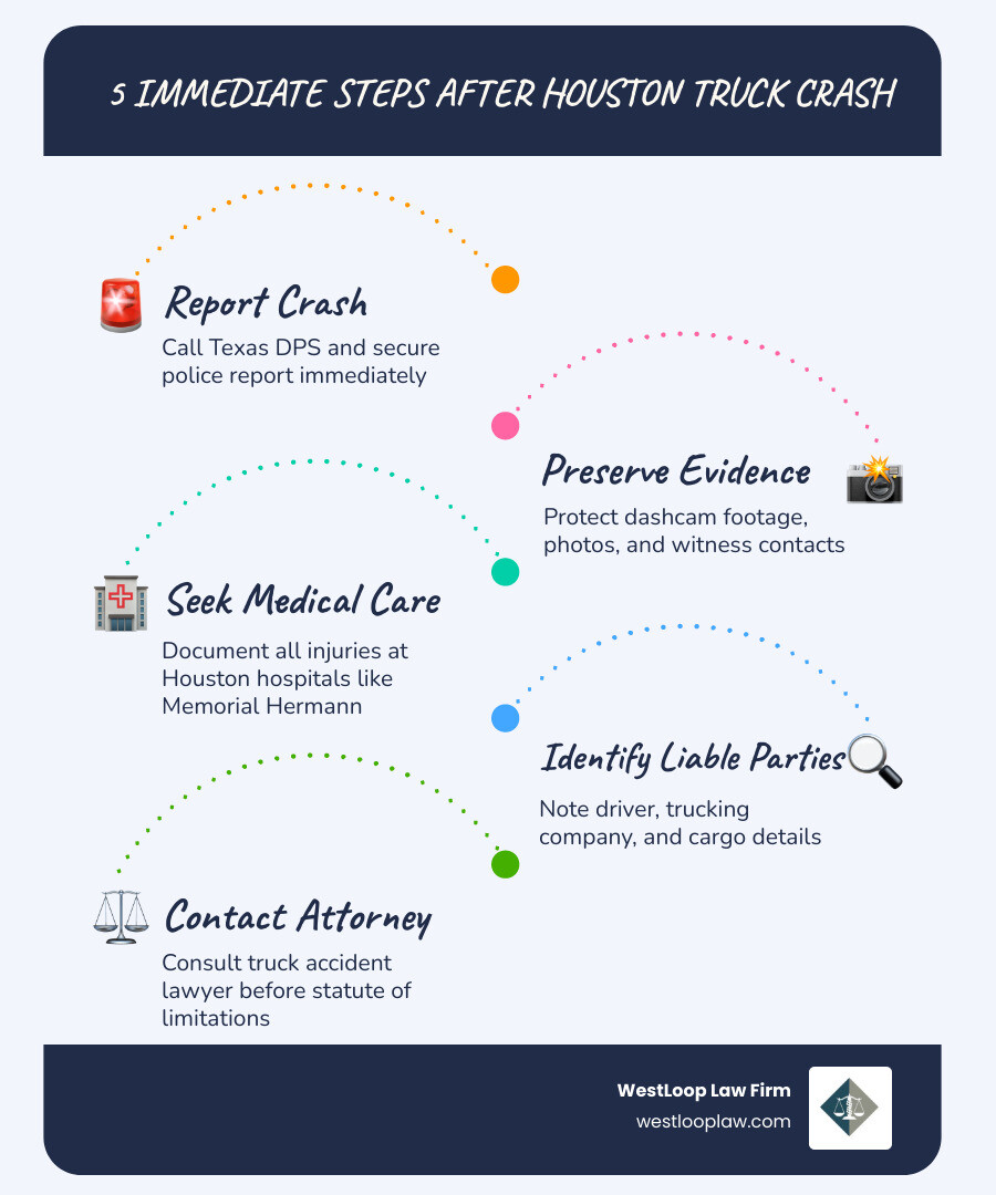 5 immediate steps to take after a Houston truck accident infographic - Houston big rig lawsuit infographic 5 immediate steps to take after a Houston truck accident infographic - Houston big rig lawsuit infographic
