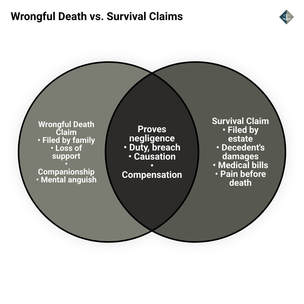 Infographic showing wrongful death vs survival claims steps and key facts for Houston families - Fatal car crash lawyer Infographic showing wrongful death vs survival claims steps and key facts for Houston families - Fatal car crash lawyer
