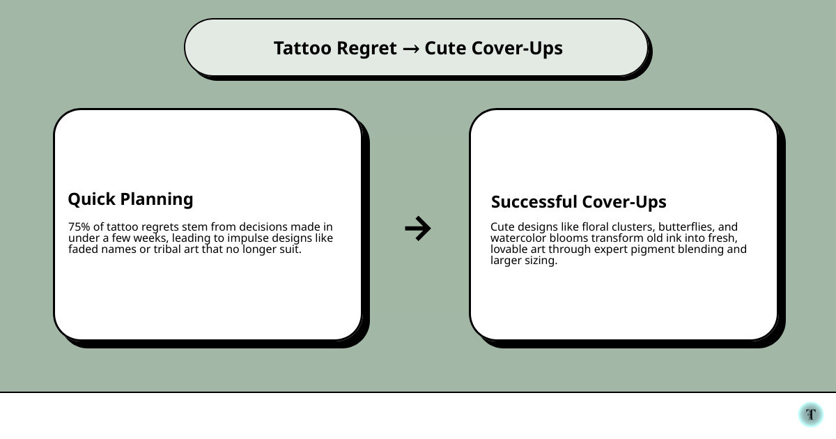 infographic showing 75% of tattoo regrets from quick planning and top cute cover-up design options - cute cover up tattoo
