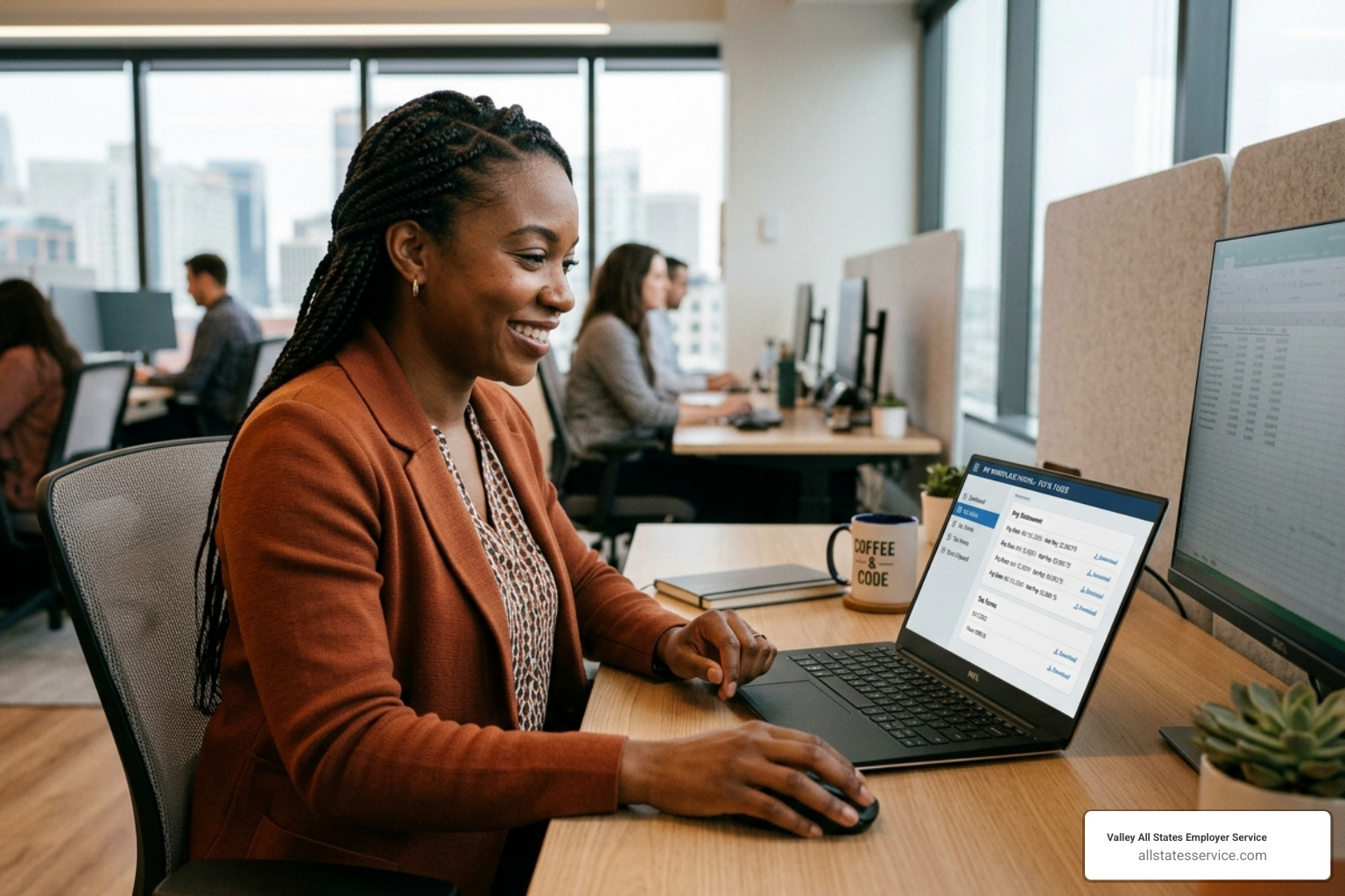 employee using a self-service payroll portal - national payroll services