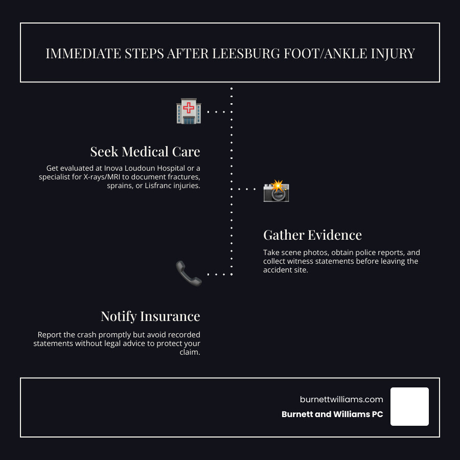 Steps to take after a Leesburg foot or ankle injury in a car accident infographic - Leesburg foot ankle lawyer infographic Steps to take after a Leesburg foot or ankle injury in a car accident infographic - Leesburg foot ankle lawyer infographic