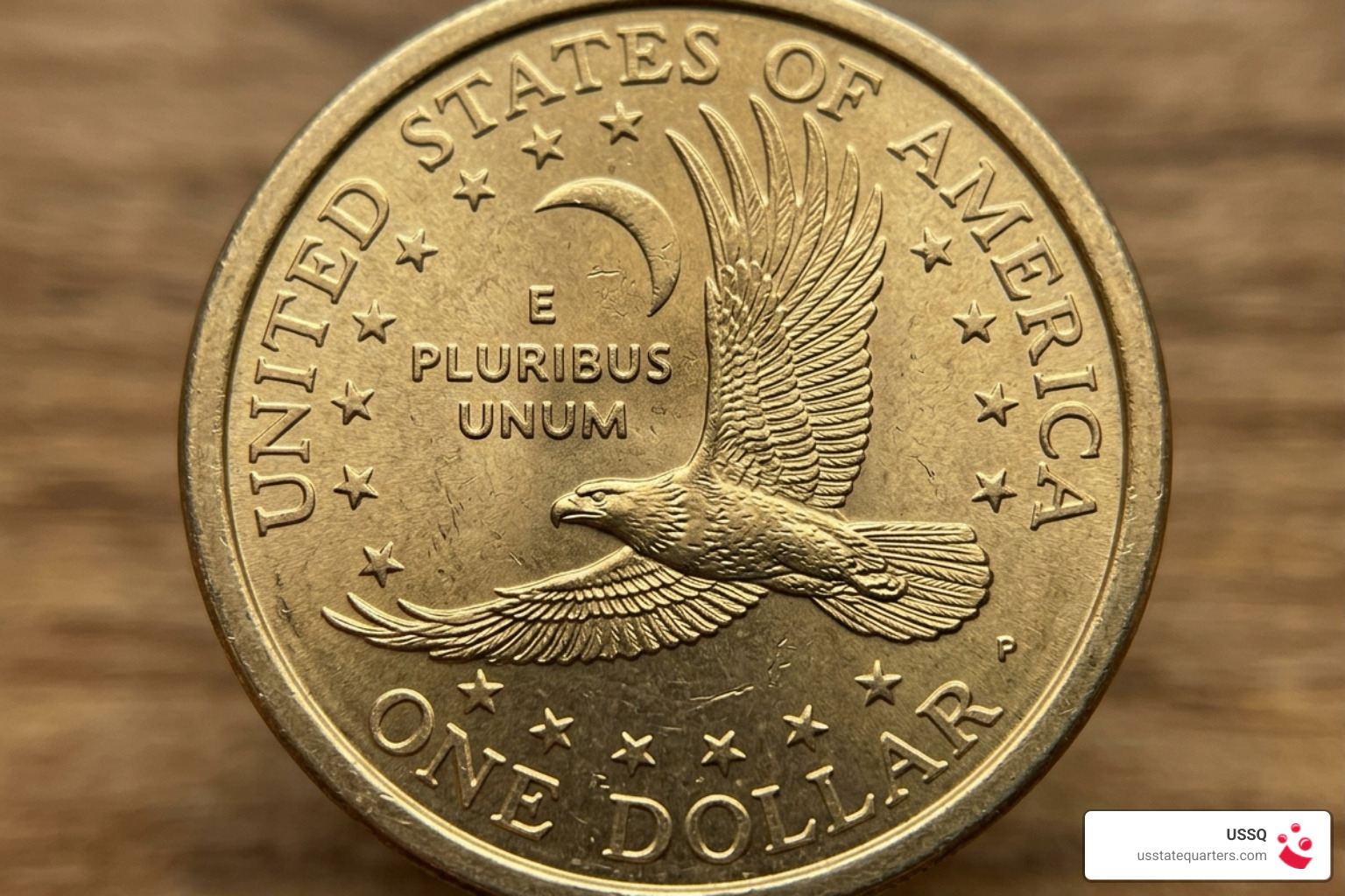 The 2000-P Cheerios Sacagawea dollar reverse showing detailed tail feathers - sacagawea dollar coin values