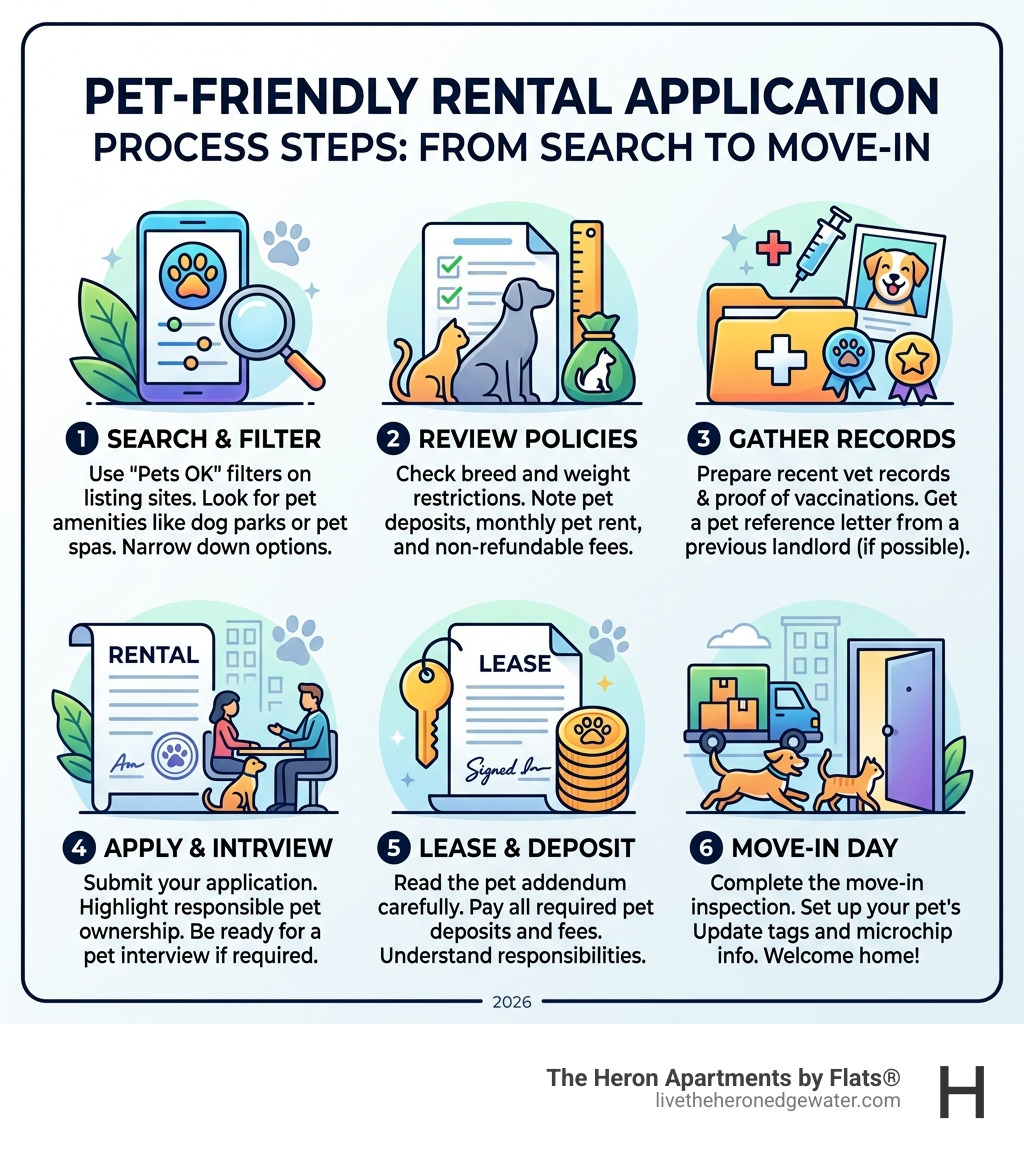 Infographic: pet-friendly rental application process steps from search to move-in - apartments for rent that are pet