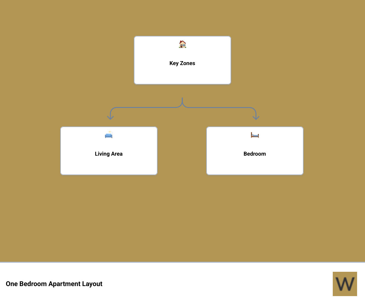 infographic showing flow and zones of a standard one-bedroom apartment layout - one bedroom apartment layout infographic
