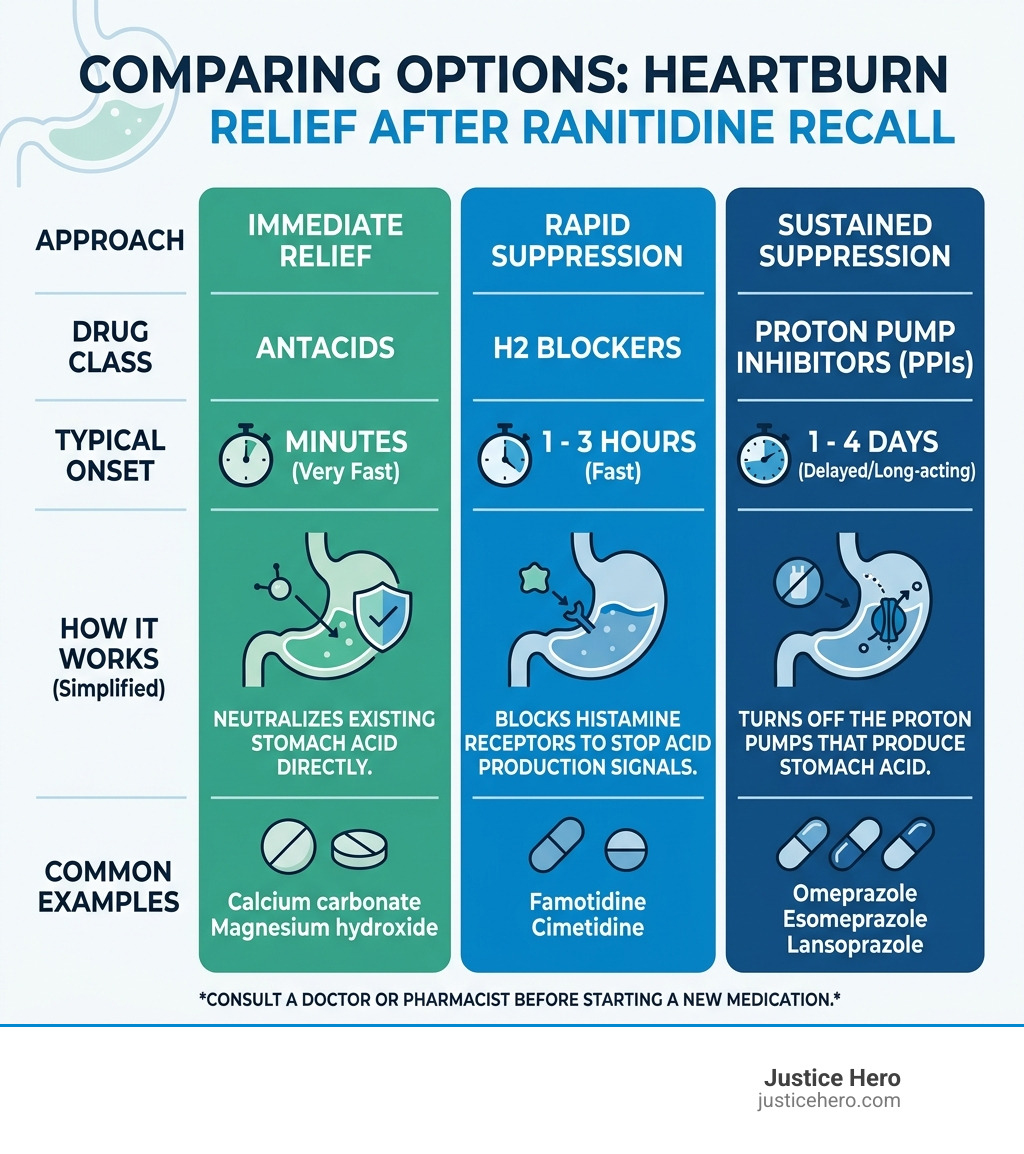 comparison infographic of zantac alternatives showing drug classes, onset times, and how each reduces stomach acid - zantac comparison infographic of zantac alternatives showing drug classes, onset times, and how each reduces stomach acid - zantac