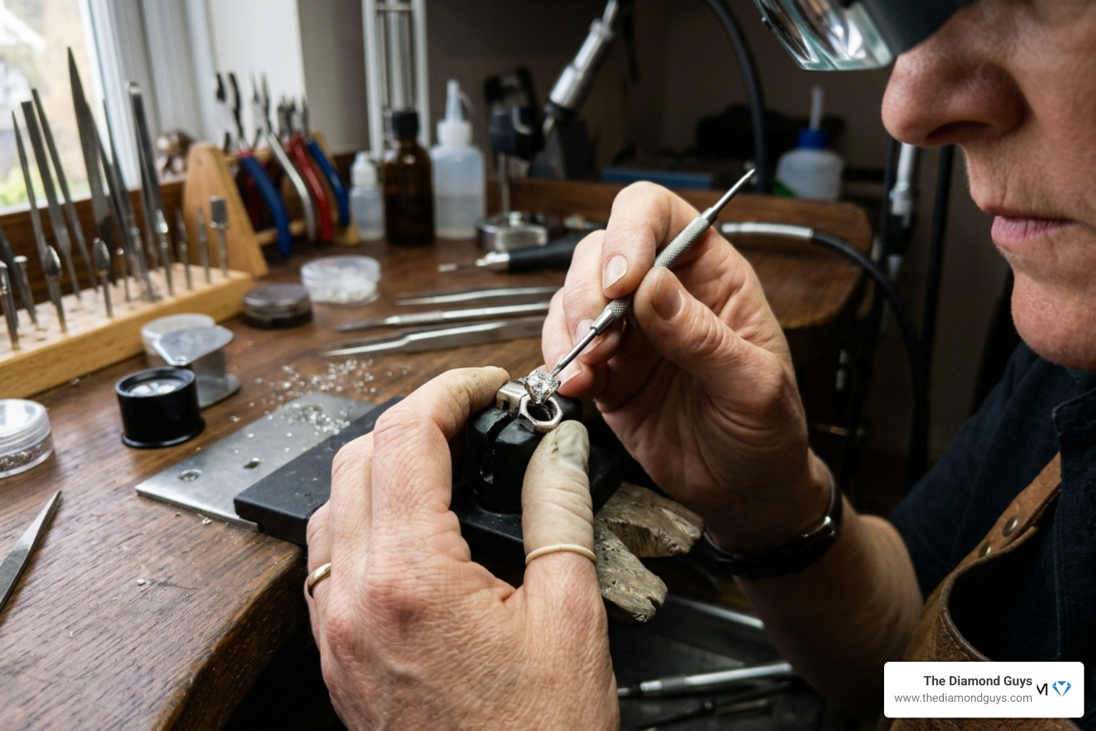 A jeweler's hand meticulously setting a diamond into an earring - Which local jewelers in Scottsdale carry a wide selection A jeweler's hand meticulously setting a diamond into an earring - Which local jewelers in Scottsdale carry a wide selection