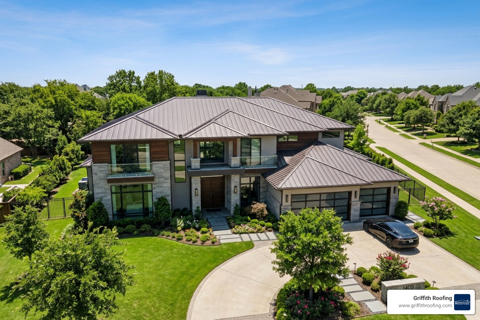 Modern Southlake home featuring a custom standing seam metal roof design - custom roofing designs southlake Modern Southlake home featuring a custom standing seam metal roof design - custom roofing designs southlake