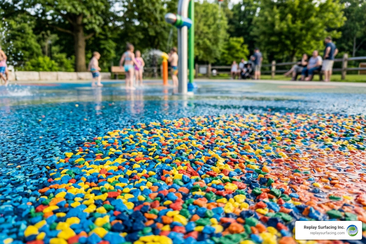 Close up of slip-resistant rubber surfacing texture used in Connecticut splash pads - rubber surfacing for splash pads Close up of slip-resistant rubber surfacing texture used in Connecticut splash pads - rubber surfacing for splash pads