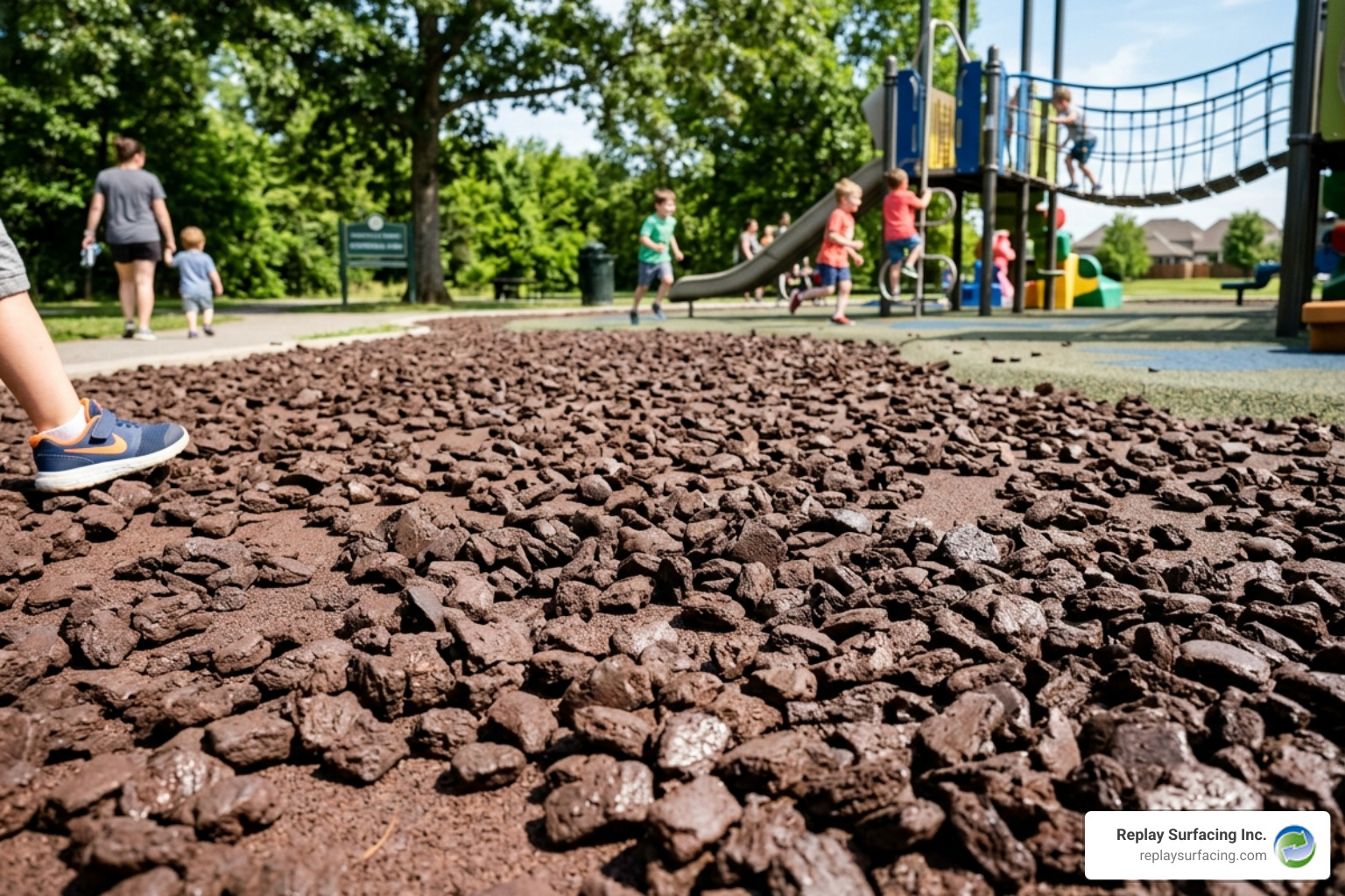 High-quality cocoa brown rubber mulch nuggets for a safe Nashville playground - playground rubber mulch cost