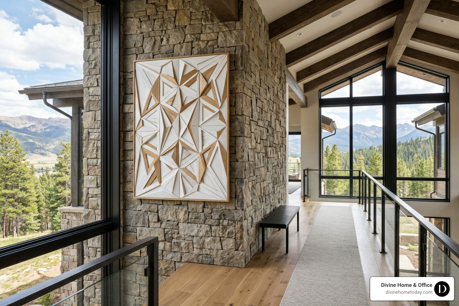 abstract geometric wood art in a neutral luxury hallway - artwork for modern farmhouse abstract geometric wood art in a neutral luxury hallway - artwork for modern farmhouse