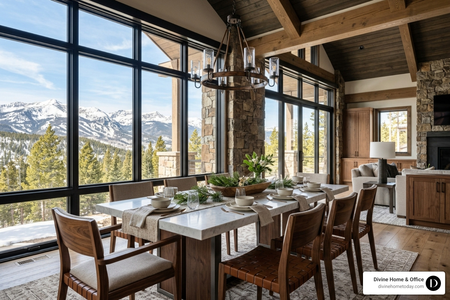 Stylish 3 BHK dining area with a marble-top table and modern mountain chairs - best 3 bhk flat design Stylish 3 BHK dining area with a marble-top table and modern mountain chairs - best 3 bhk flat design