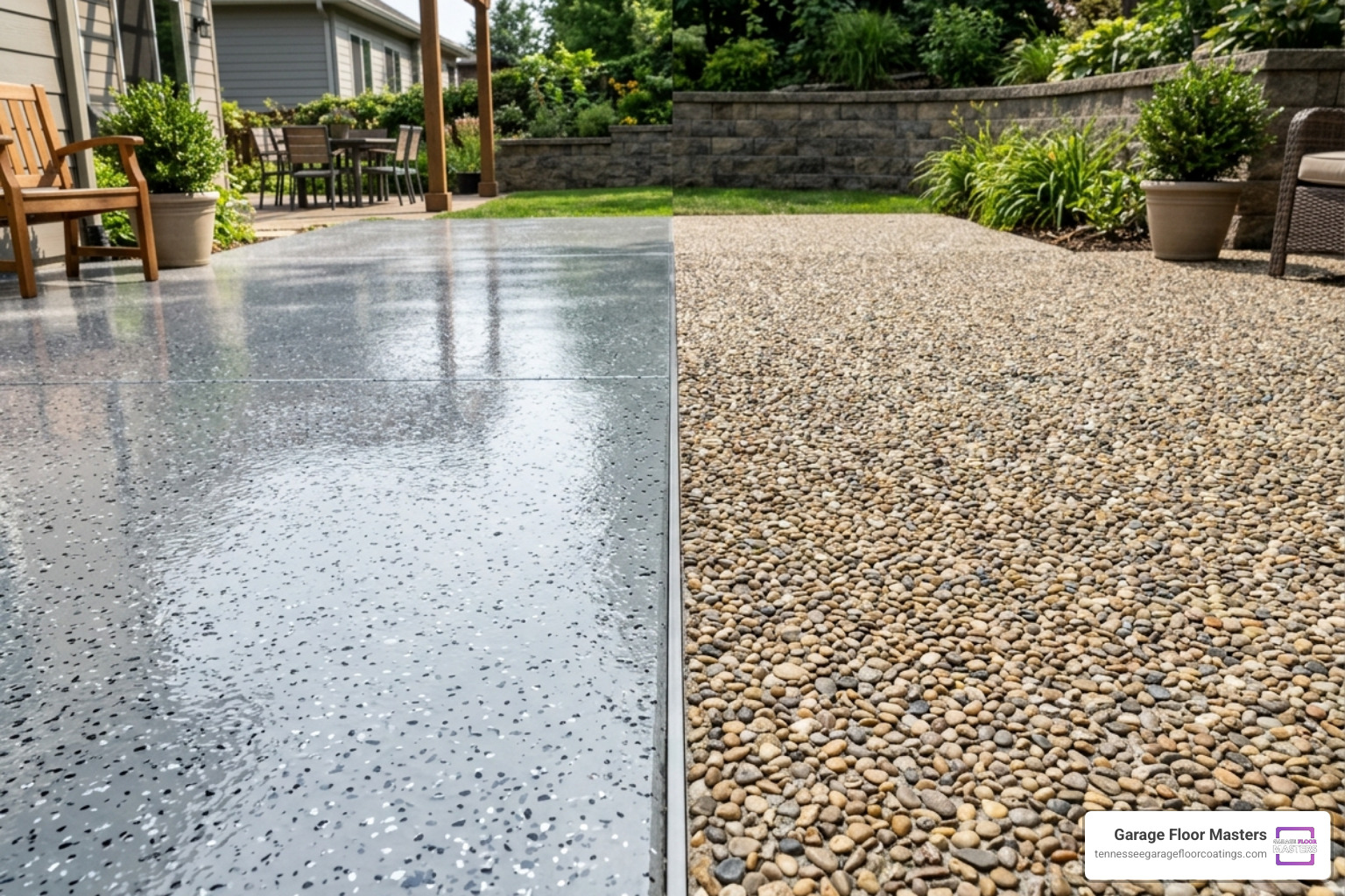 comparison of pebble stone texture versus smooth decorative flake finish - pebble epoxy patio cost comparison of pebble stone texture versus smooth decorative flake finish - pebble epoxy patio cost