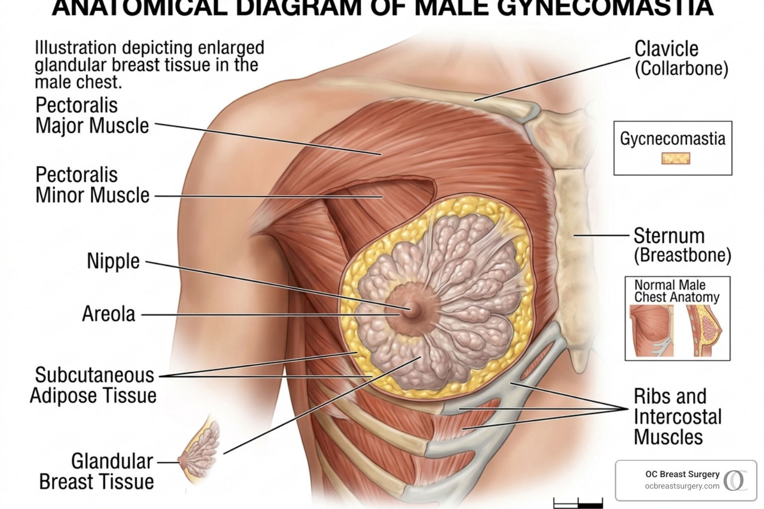 male breast anatomy showing glandular tissue - is gyno permanent