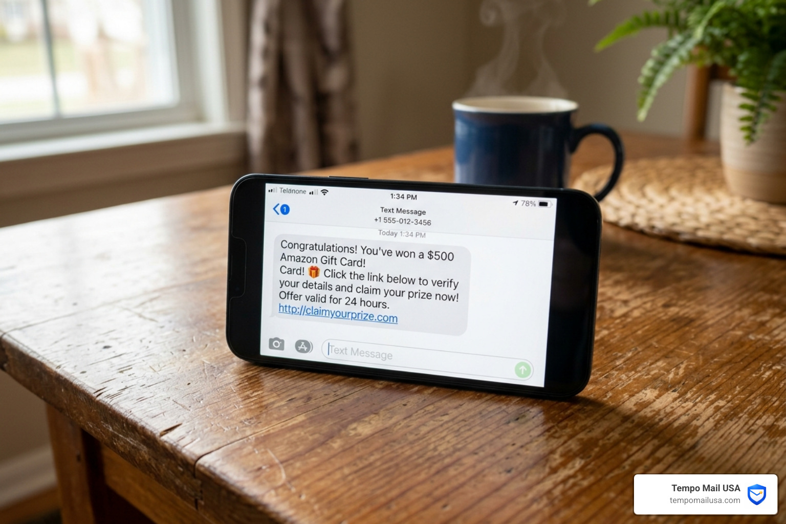 A fraudulent text message claiming a prize win with a suspicious link - venmo scams A fraudulent text message claiming a prize win with a suspicious link - venmo scams