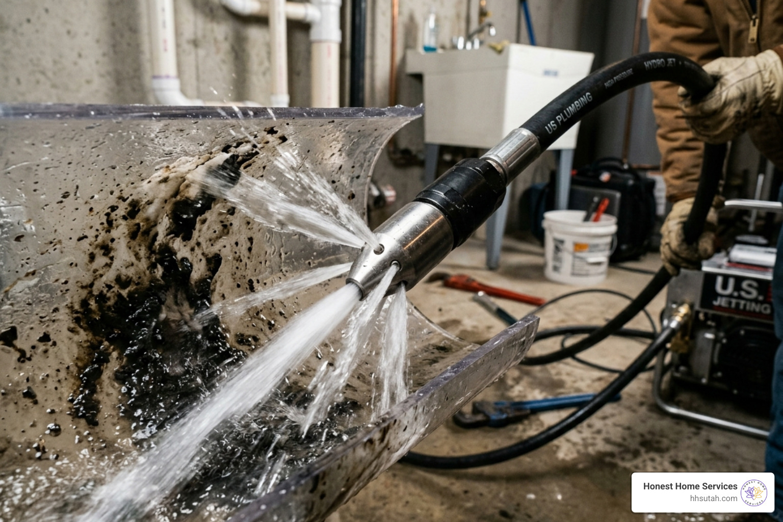 specialized nozzle blasting water inside a pipe - hydro jetting drain cleaning specialized nozzle blasting water inside a pipe - hydro jetting drain cleaning