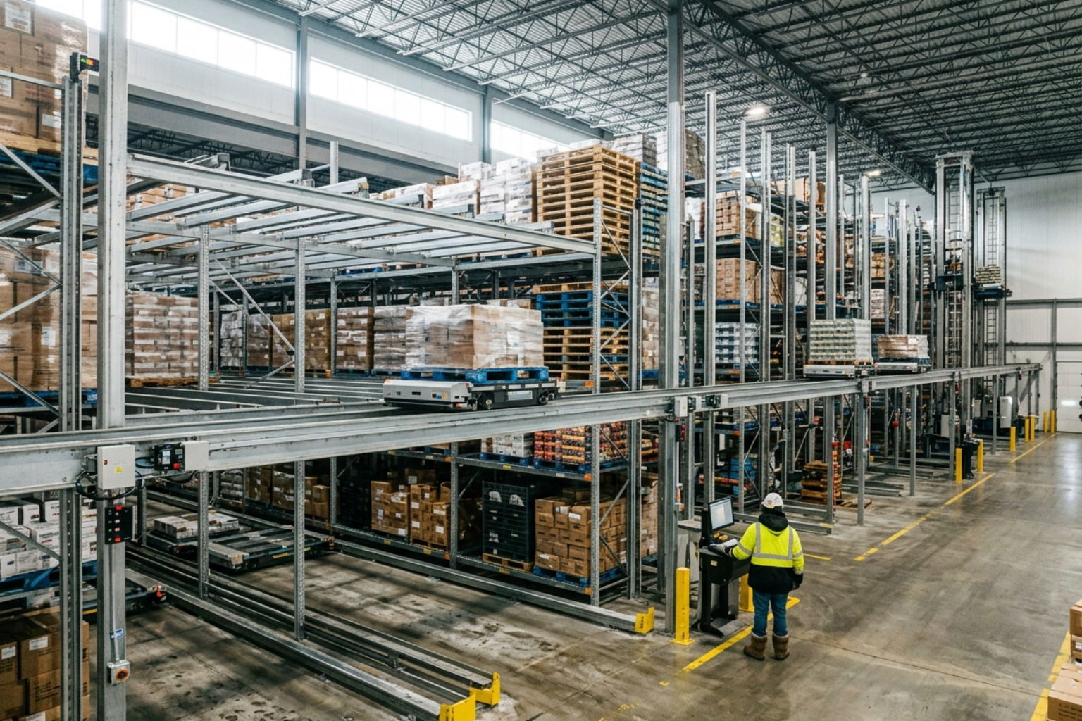 automated cold storage racking system with high-tech sensors and clean metal surfaces - cold storage facility