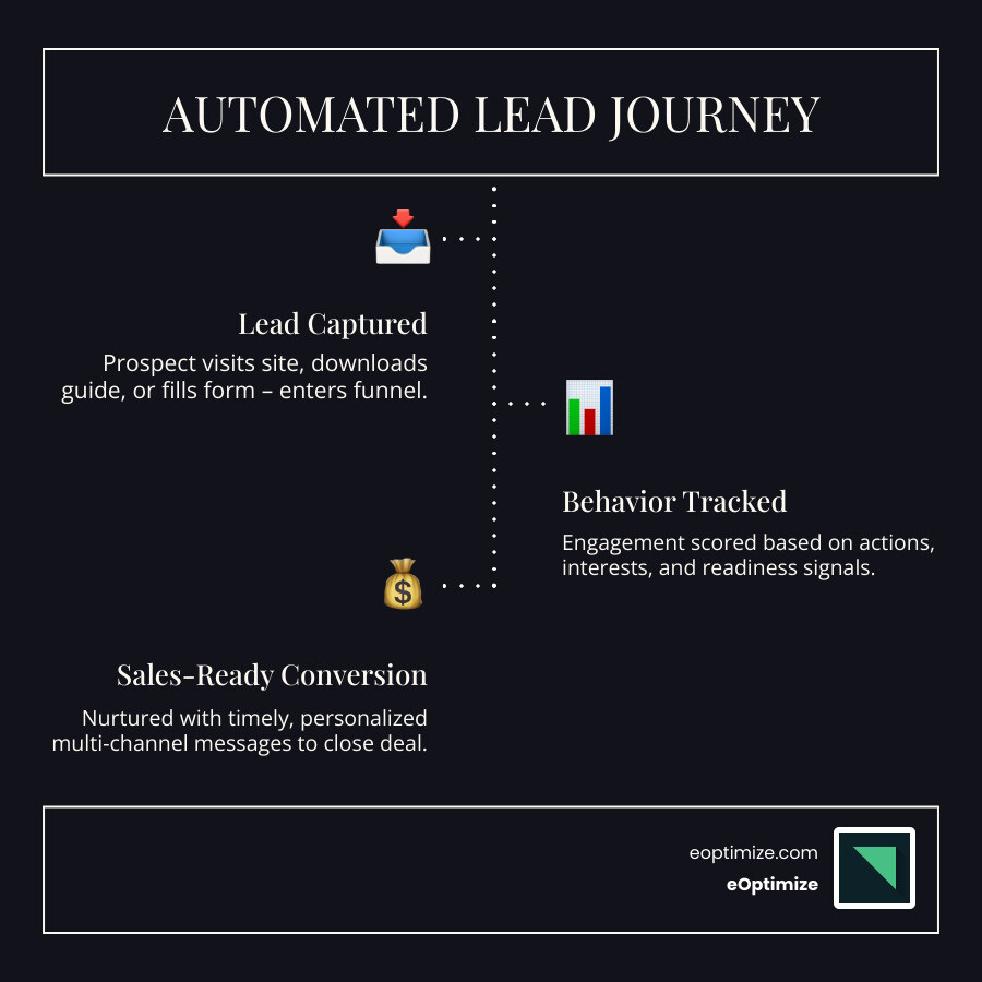 Automated lead journey from first touch to sales-ready conversion - lead nurturing automation infographic