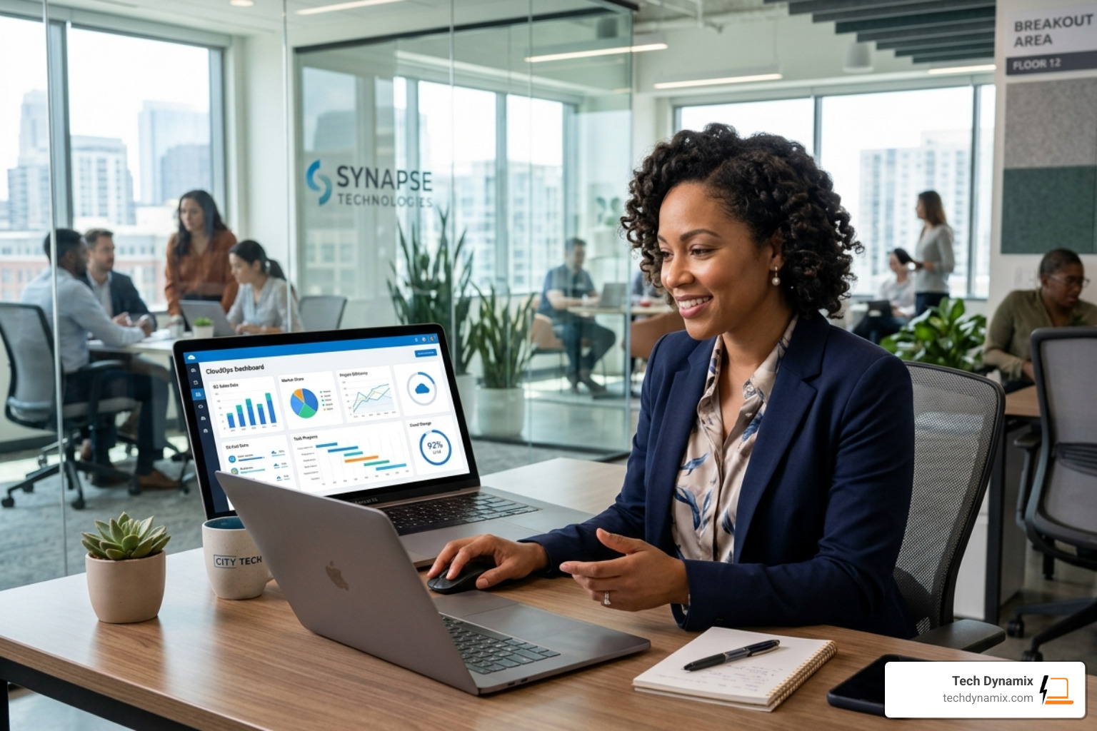 Business professional using cloud-based software in a modern office - it solutions for companies