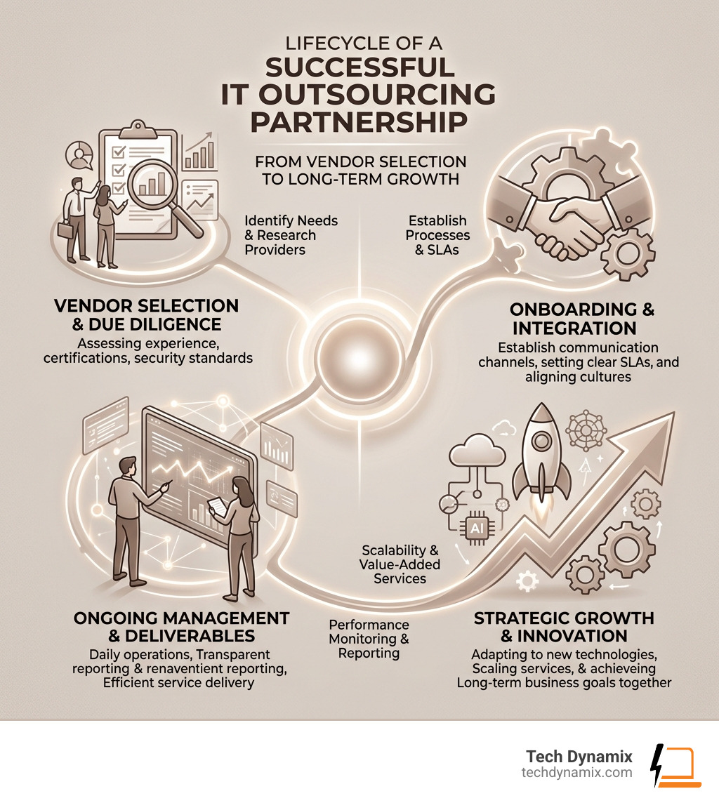 Lifecycle of a successful IT outsourcing partnership from vendor selection to long-term growth - it outsourcing provider