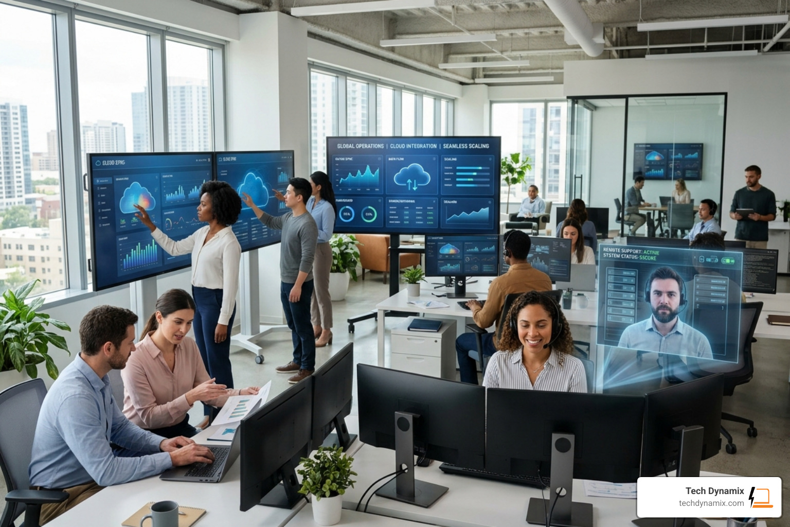 A business scaling its infrastructure through cloud services and remote support - it outsourcing provider